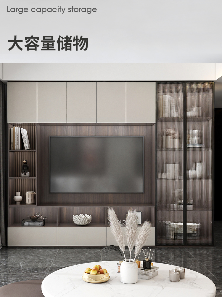現(xiàn)代簡(jiǎn)約組合電視柜 輕奢實(shí)木與玻璃門(mén)的完美結(jié)合，提升客廳儲(chǔ)物美學(xué)